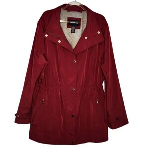 London Fog Womens Red Midweight Rain Jacket Missing Hood XL EUC